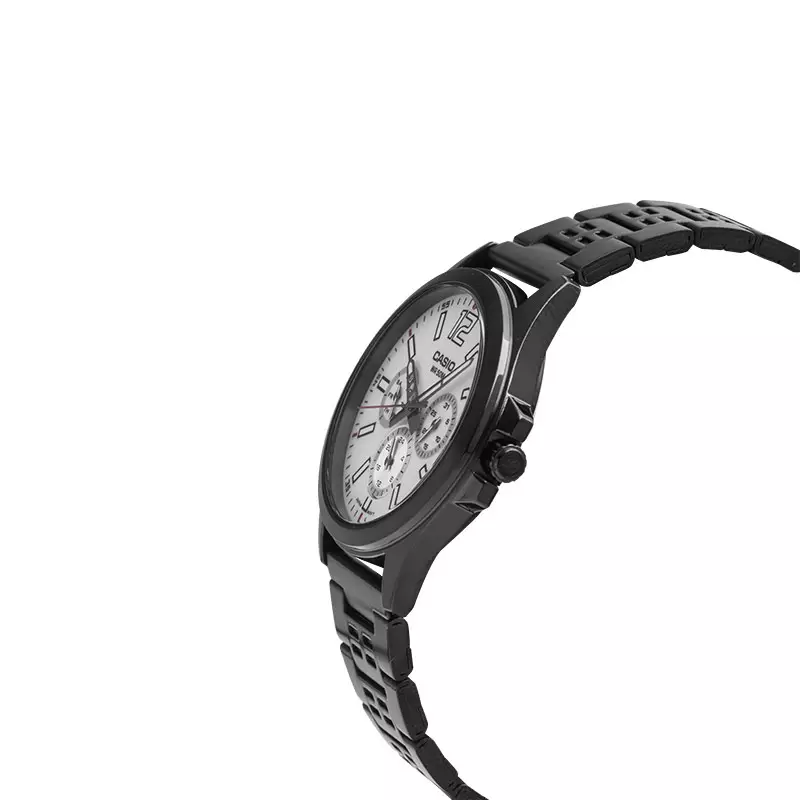 Jam Tangan Pria Casio MTP-E350B-7BVDF Men White Dial Stainless Steel Strap