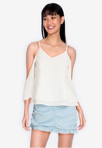 ZALORA BASICS white Double Layer Cold Shoulder Top 9EE5EAA58B66ABGS_1