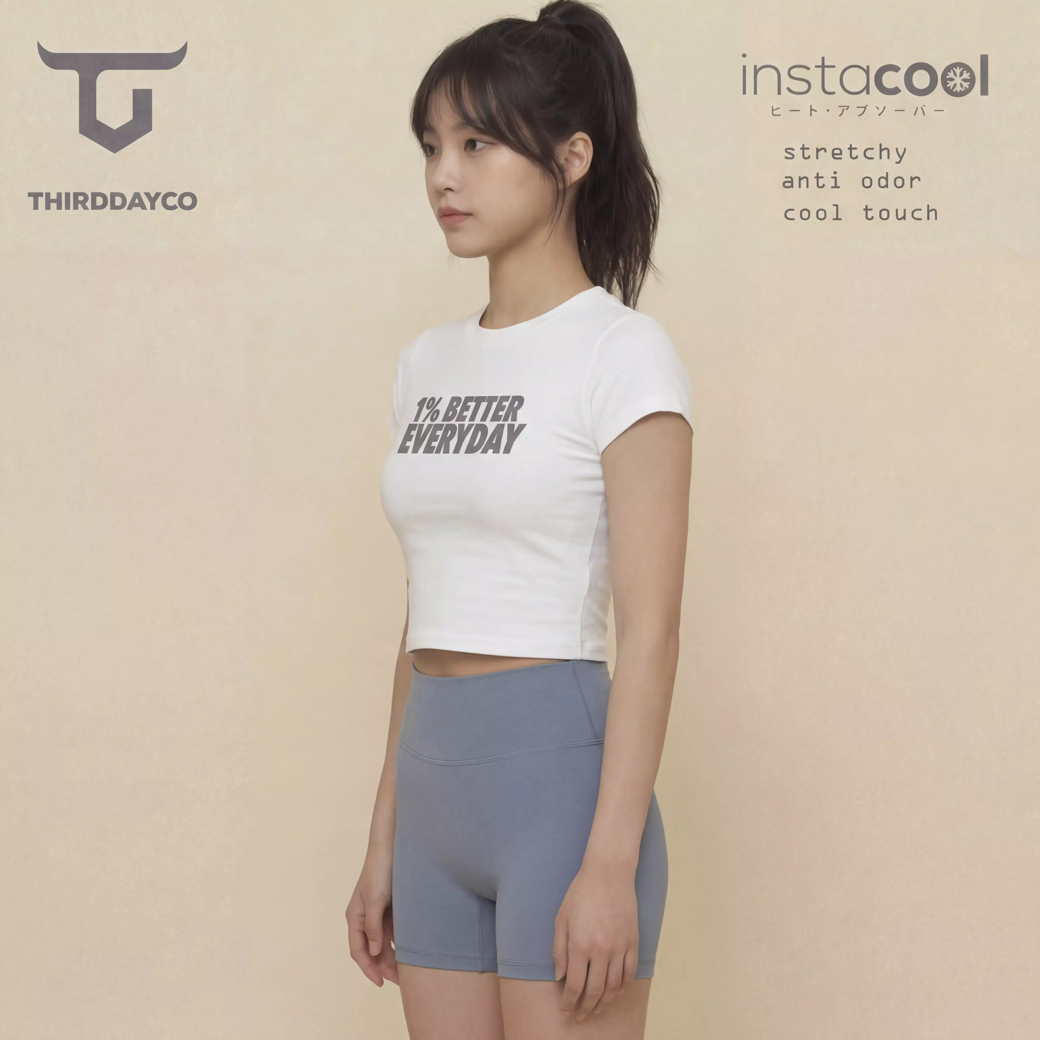 THIRDDAY Kaos Gym Wanita Crop Top RCP instacool "1% better everyday" putih LTH35