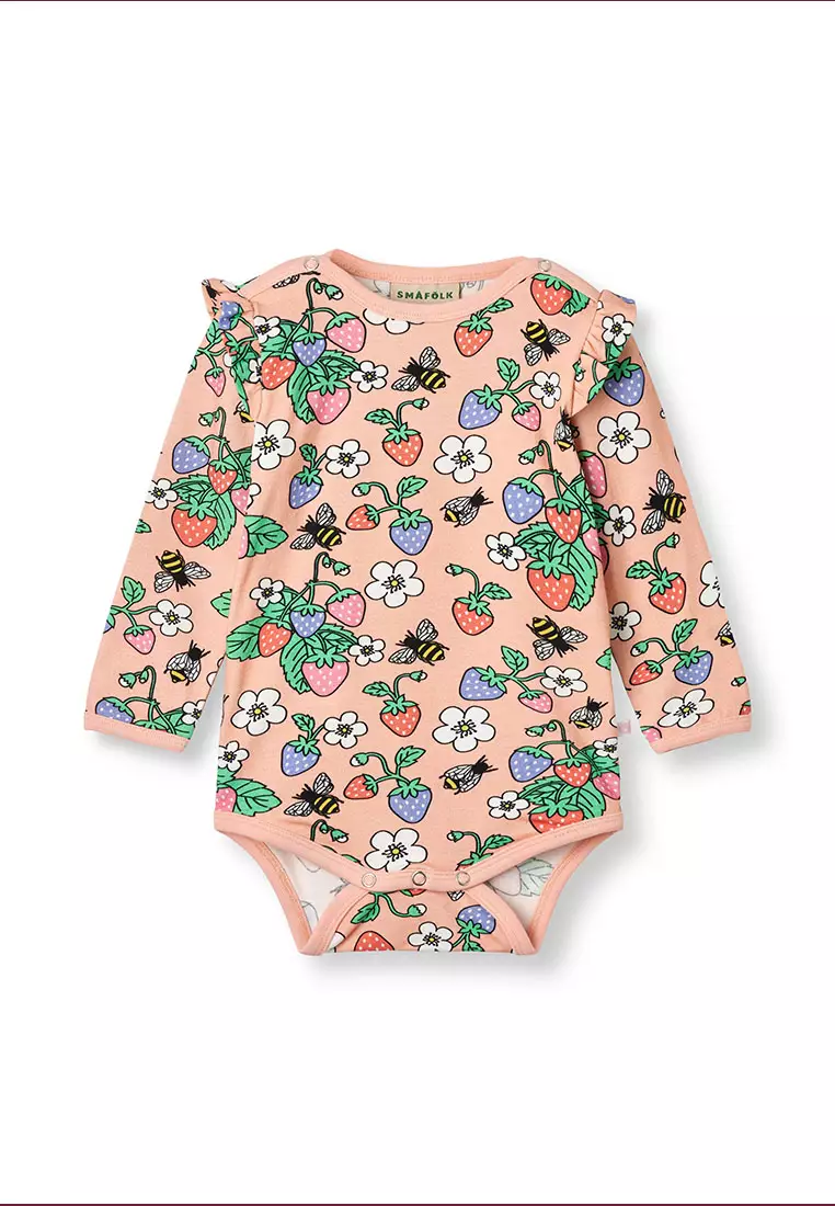 Long-sleeved baby body with strawberries