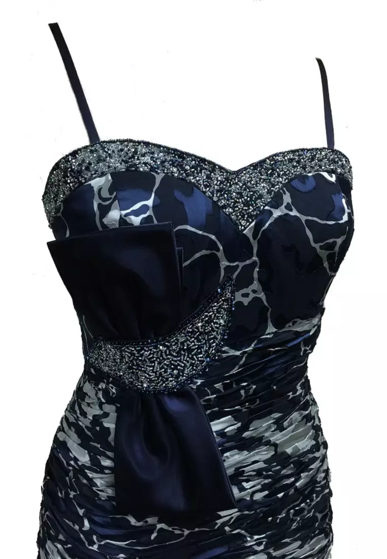 ANNE F Ruched Silk Print Burn-Out Satin Beaded Evening Party Cocktail Short  Dress 2026 | Buy ANNE F Online | ZALORA Hong Kong