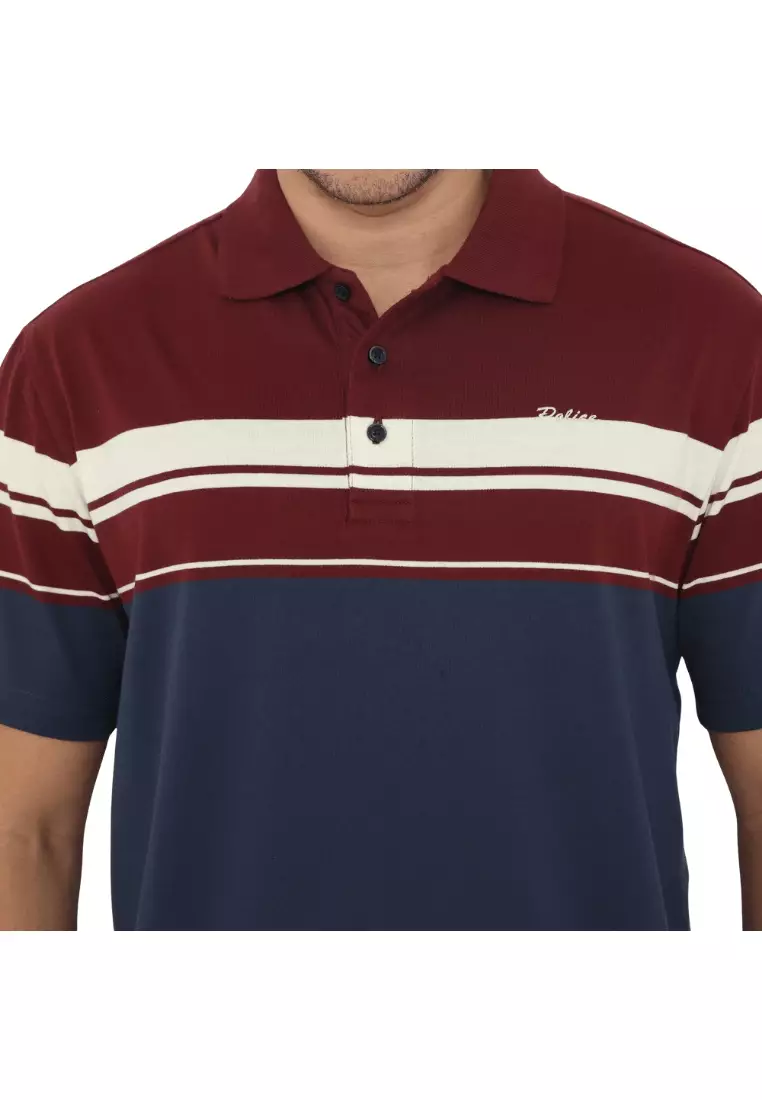 POLICE Polo Shirt Salur Bordir Cotton Premium Tebal Pria 553039