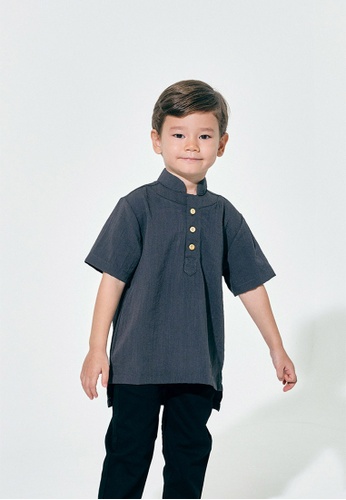 Umbi Kids grey The Ruma Riang Modern Short Sleeves Shirt Dark Grey 12F5BKA59A82DDGS_1