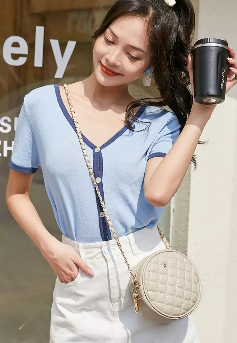 Women's Casual Chain Sling Bag / Crossbody Bag (Tas Selempang Wanita) - Krem