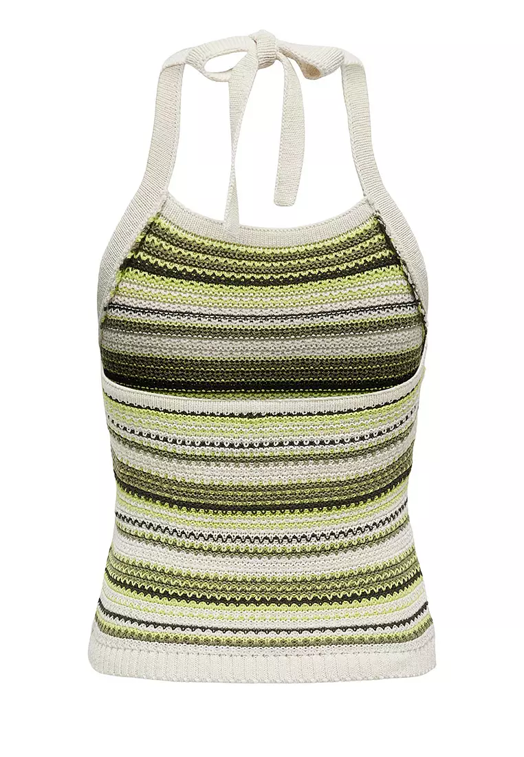 Halter Neck Stripe Knit Top