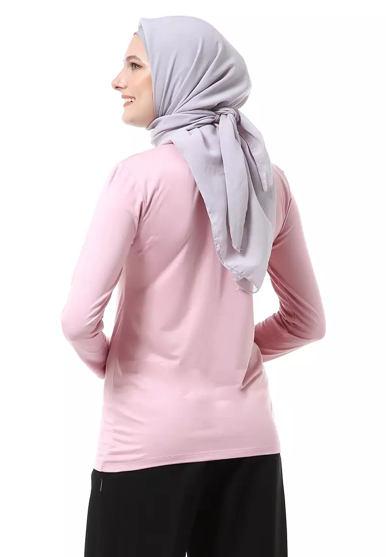 Zlora Manset Atasan Wanita Motif Polos Long Sleeve Reguler Fit - Dusty Pink
