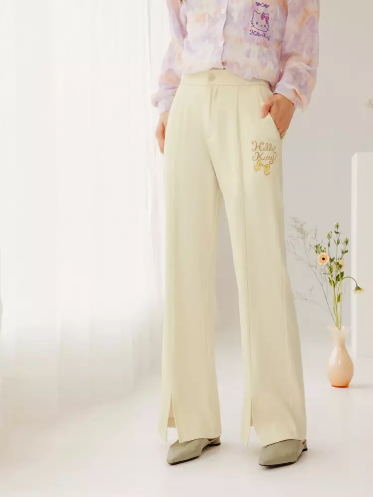 Buy OBSTYLE KITTY Center-Seam Cut Front Slit Flare Pants [KB1329