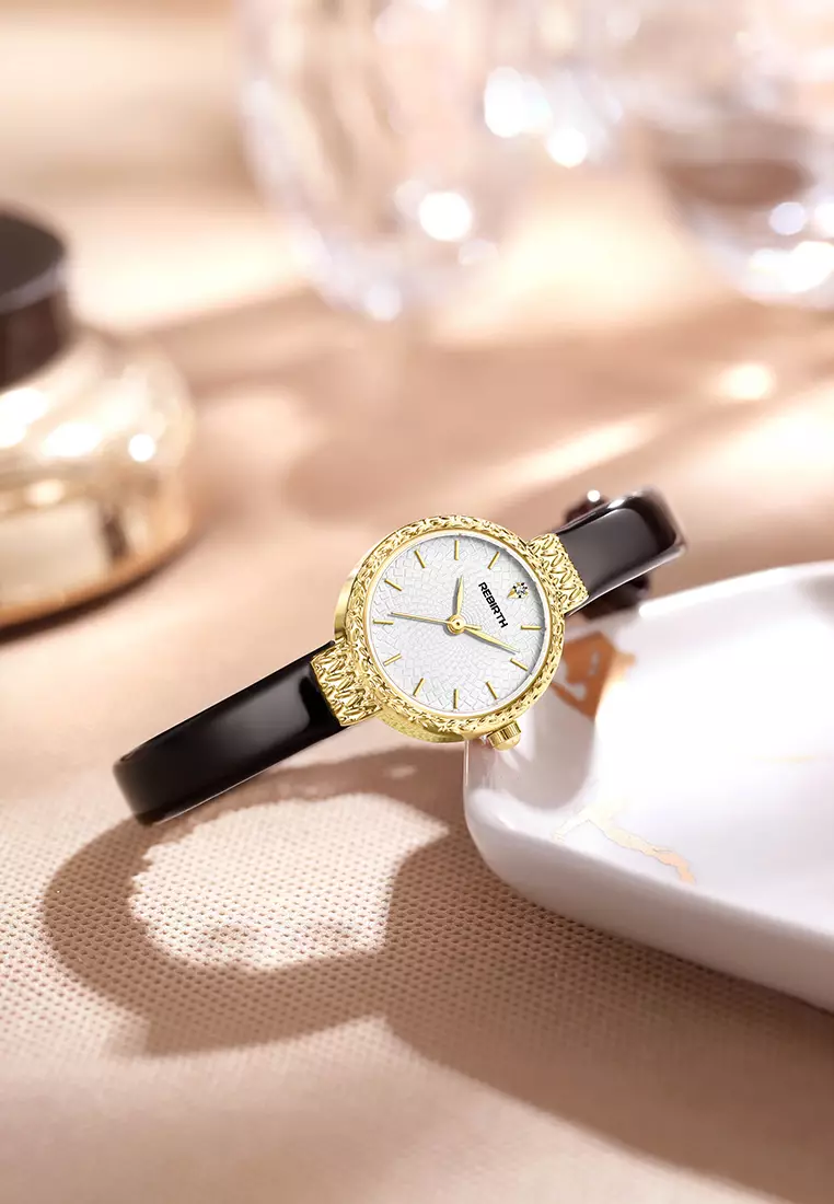 Jam Tangan Wanita Korea Original Anti Air Kuarsa Tali Kulit Jam Wanita Kecil Jam Tangan Cewek gold white