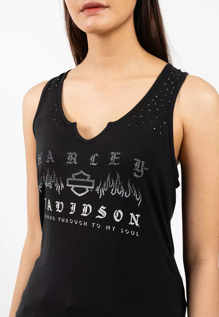 Women's Bling H-D® Slow Burn Notch Neck Tank - Harley Black