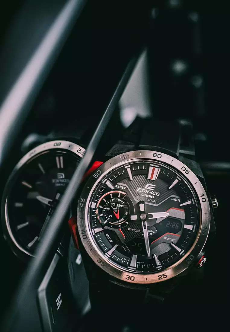 Casio Edifice Jam Tangan Analog Digital Pria - Stainless Steel Case Black Resin Band - ECB-2200P-1A