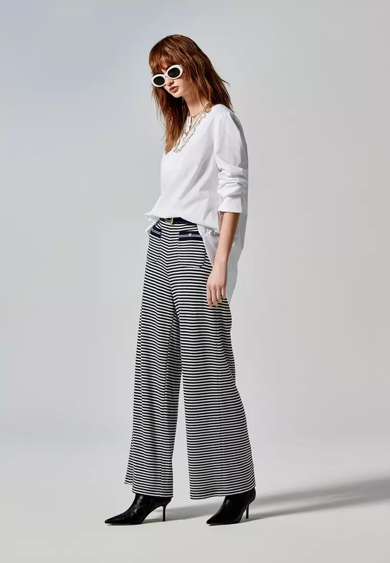 Elastic Waist Stripe Print Pants
