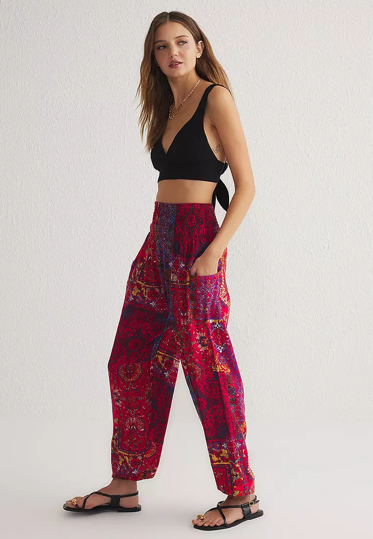 Ethnic Patterned Elasticated Shalwar Form Woven Trousers