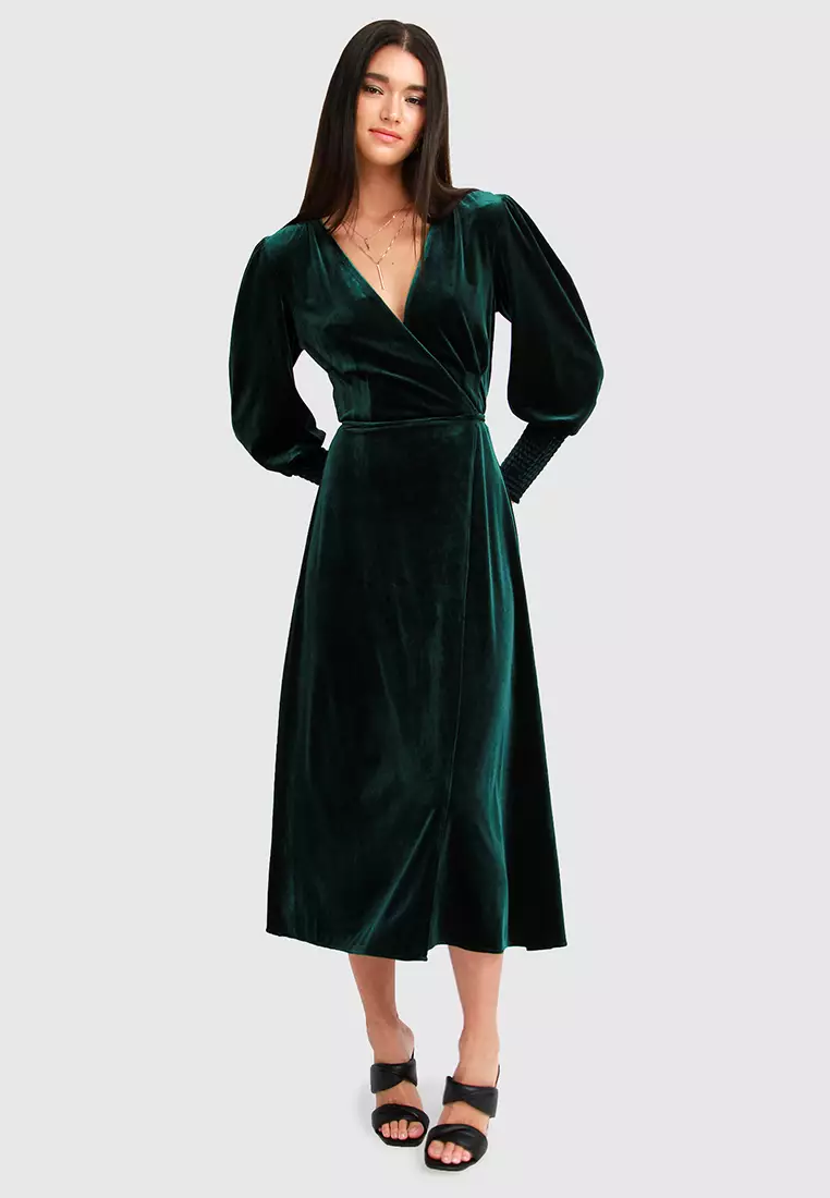 Monki velvet wrap dress online