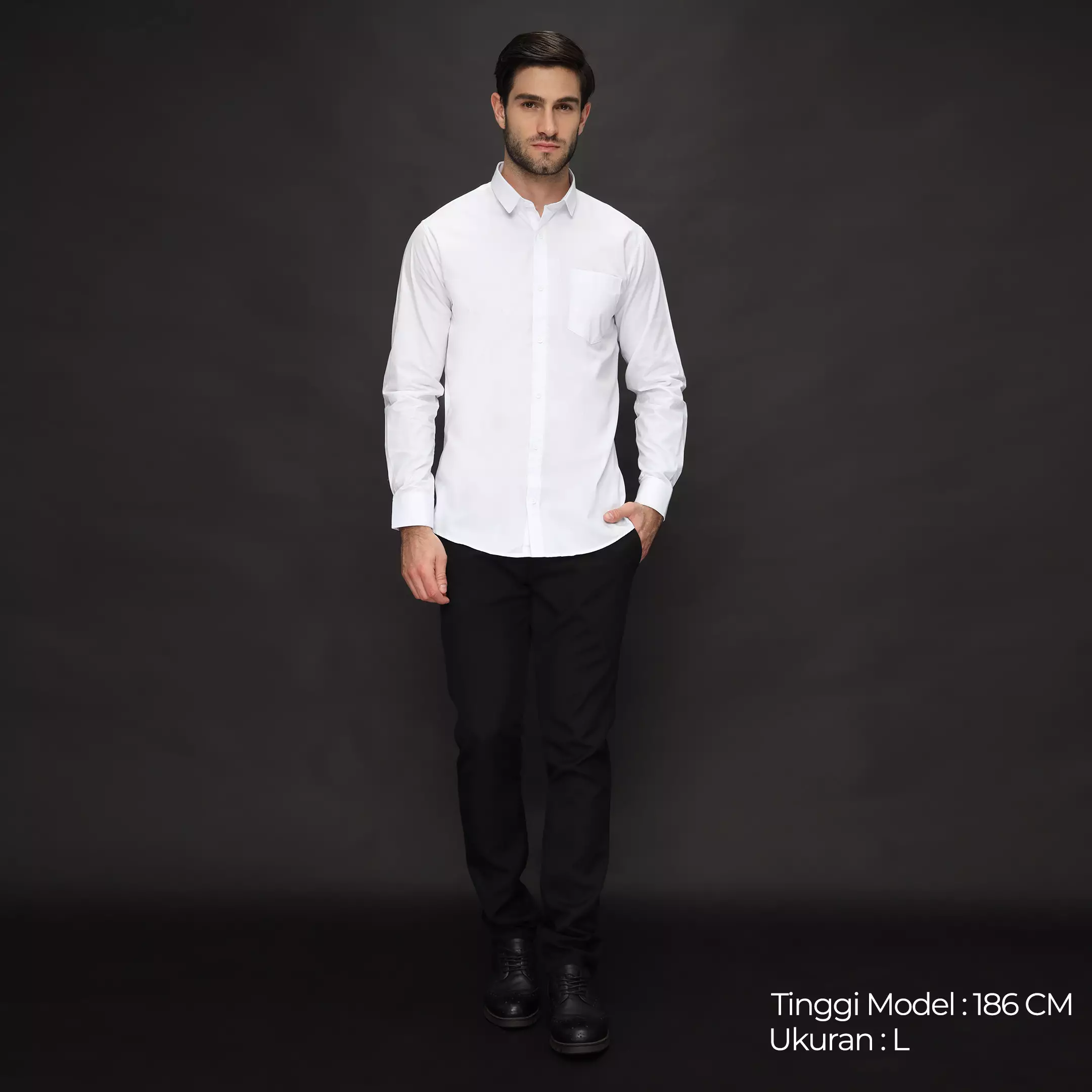 Simple Perfect Kemeja Pria Lengan Panjang Polos | Premium Solid Basic Gallant Shirt 7714 White