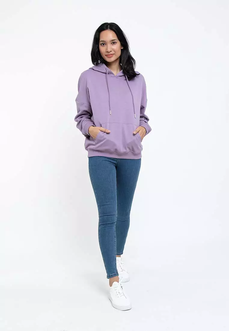Forest Ladies Oversized 250GSM Premium Weight Cotton Loose Fit Oversized Hoodie Women Sweatshirt Jacket - 822194-76SmokePurple