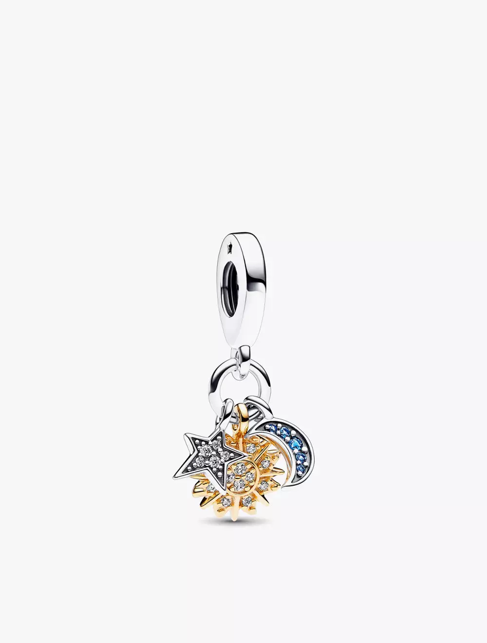 Celestial sterling silver and 14k gold-plated triple dangle with night blue crystal and clear cubic zirconia