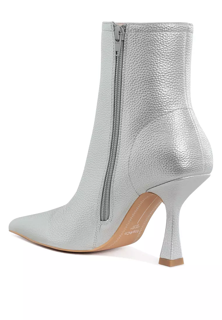Metallic Pointed Toe Ankle Boots in Silver
