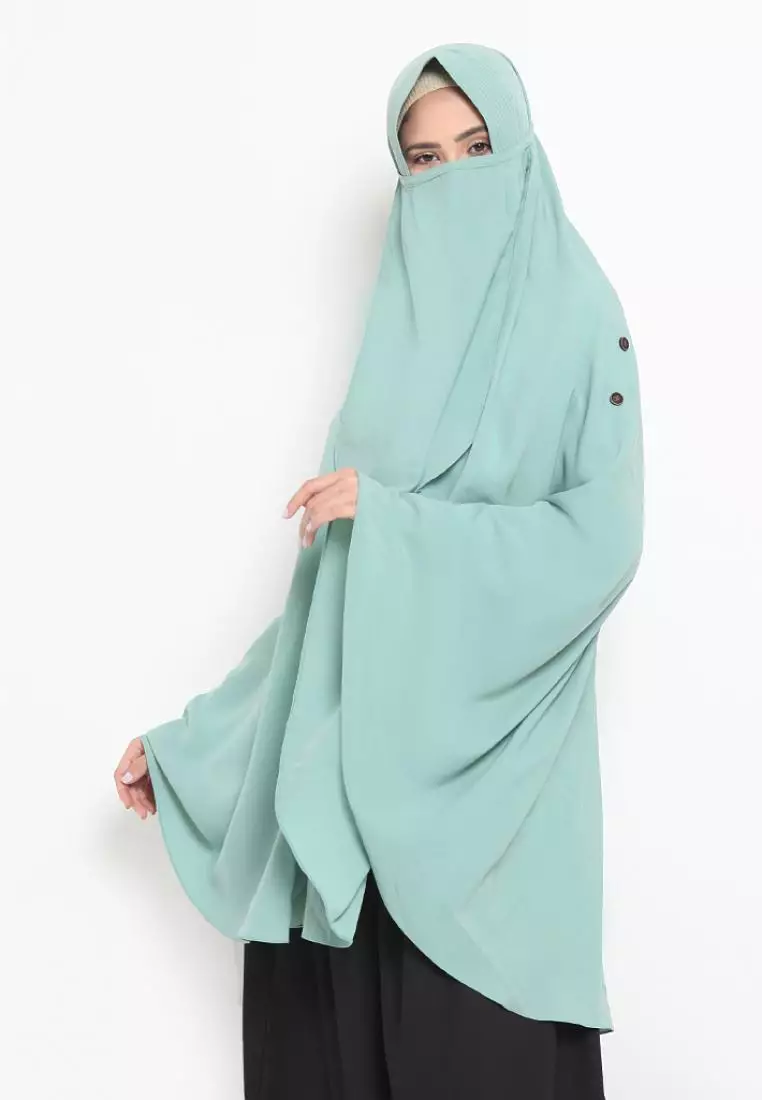 Queenza Zayidan French Khimar Hijab Jahida Button - Hijau Muda