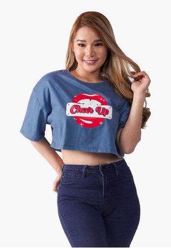 Inspi blue Cheer Up Ladies Oversized Crop Top Shirt 476D7AA4E99515GS_1