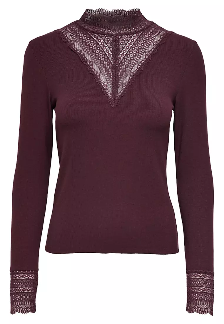 Long Sleeves High Neck Lace Jersey Top