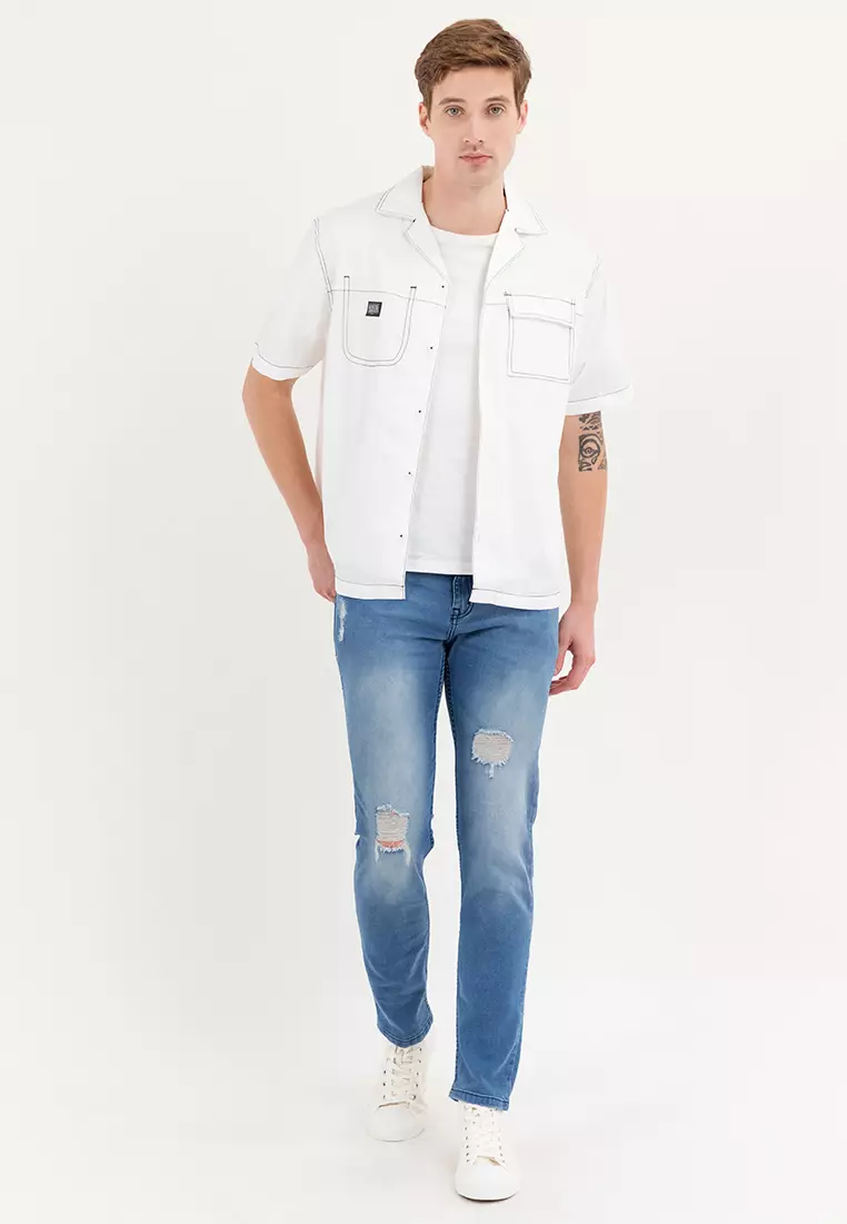 Men's Girbaud White Woven Polo