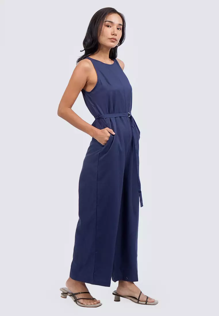 Round Neck Sleeveless Jumpsuit DARK BLUE