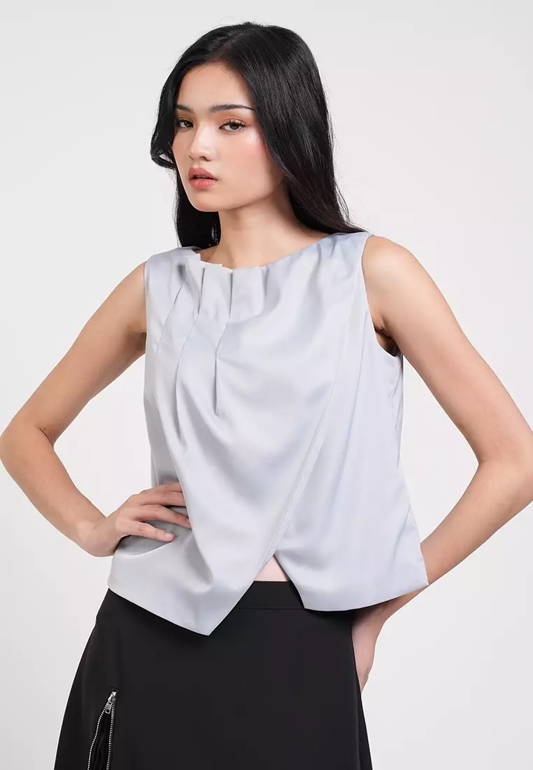 Athena Satin Draped Sleeveless Top