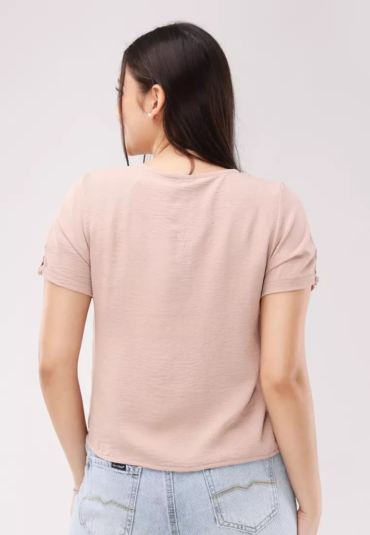 Plain Woven Short Sleeves Blouse
