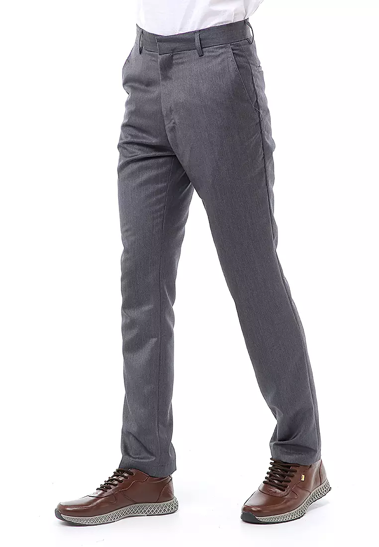 Locko Celana Panjang Formal Metalik Pria Slim Fit Material Wool ORIGINAL - Gray