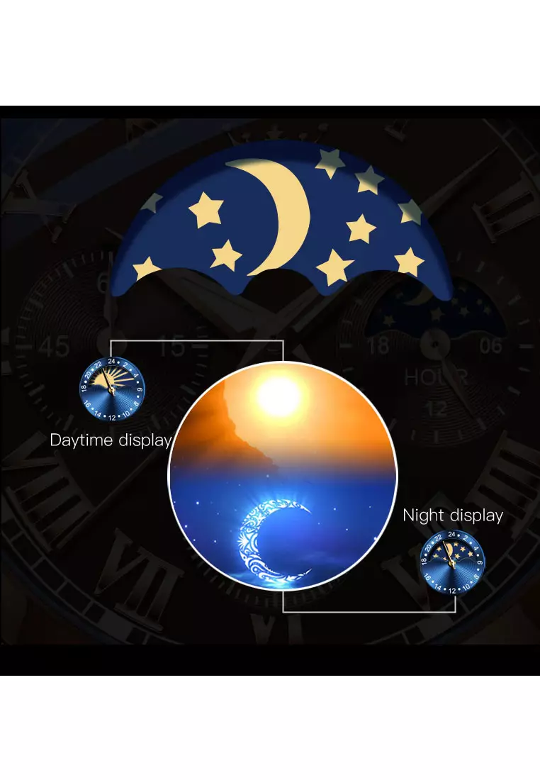 欧利时新月系列六针钢带男表