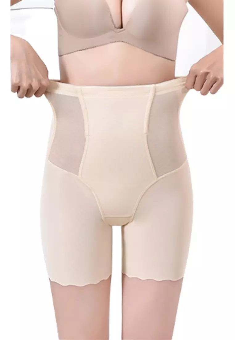 Premium Jazlyn High-Waisted Ice-Silk Contour Shaping & Lifting Girdle Shorts Scallop Hem in Nude
