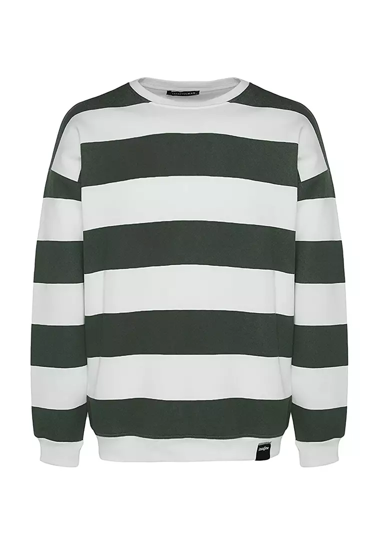 Oversized Crew Neck Striped Sweatshirt