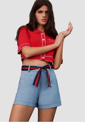 Maje red and blue Denim Shorts With Contrasting Belt EF8F5AA0AD6F3FGS_1