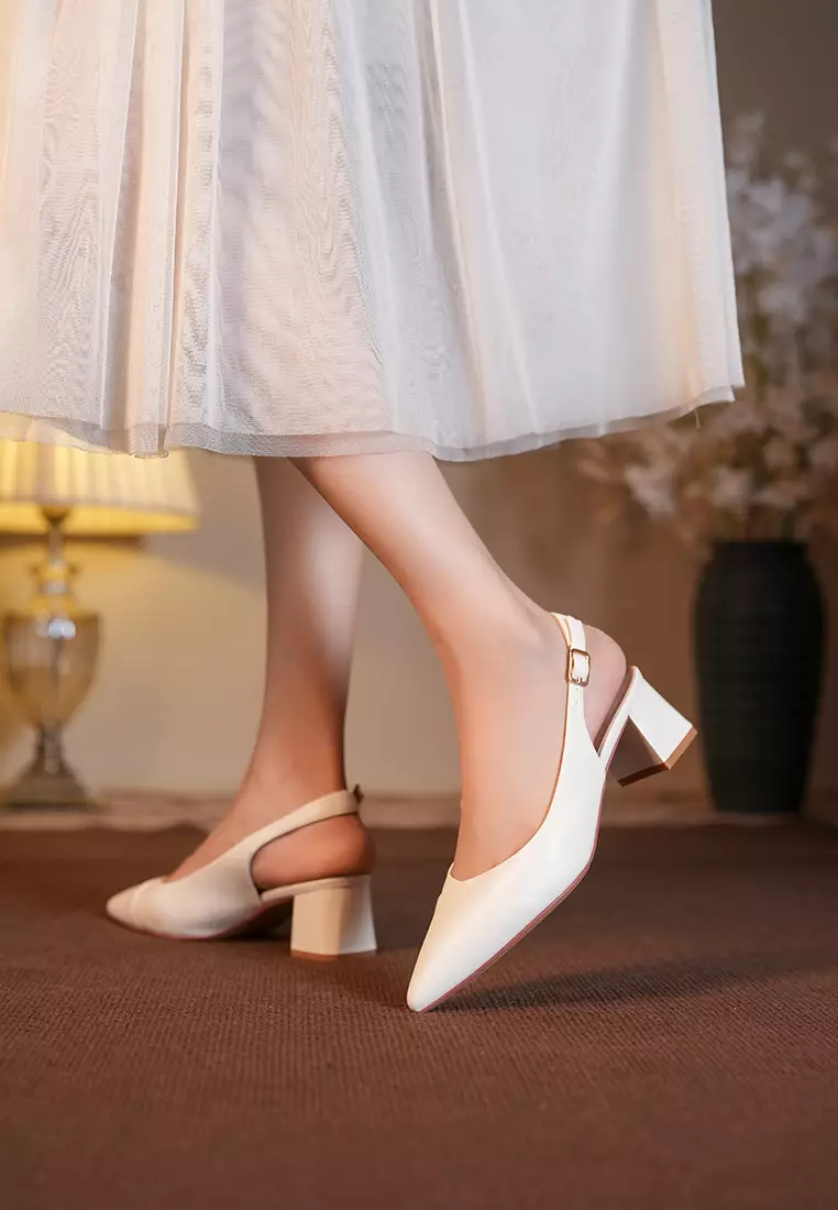 4.5CM Microfiber Leather Slingback Mid Heel BY2050-36