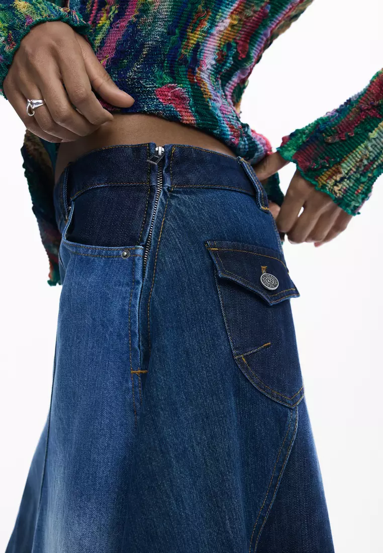 Denim patch skirt