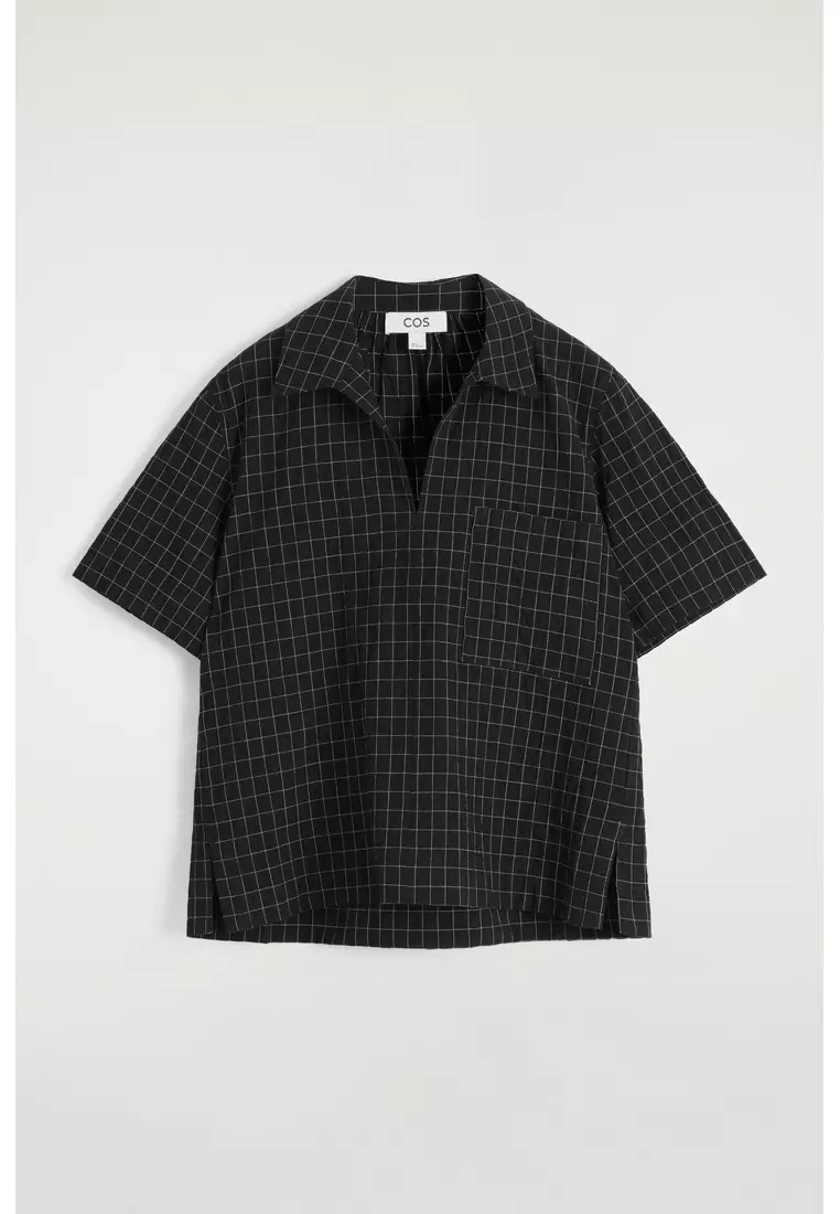 OPEN-COLLAR CHECKED COTTON SHIRT