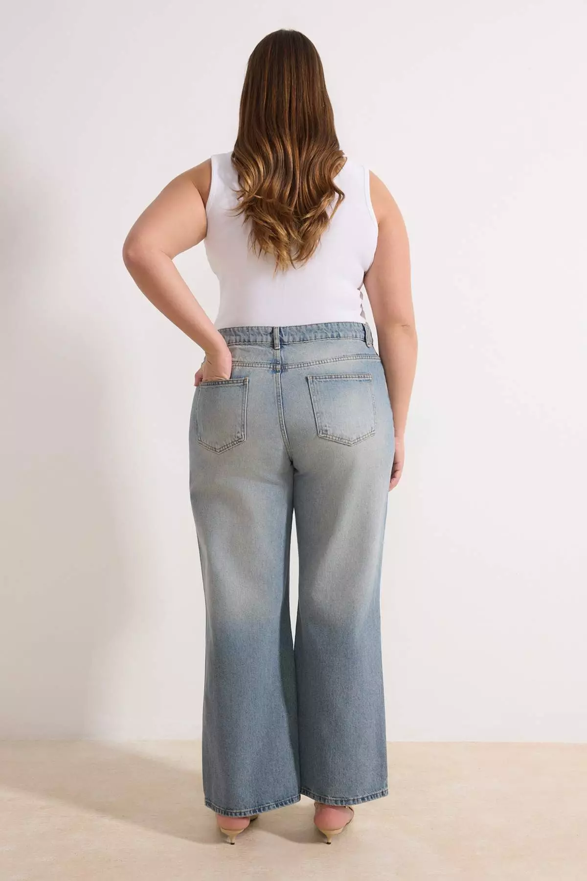 Blue High Waist Wide Leg 100% Cotton Plus Size Jeans Tbbaw26Cj00060