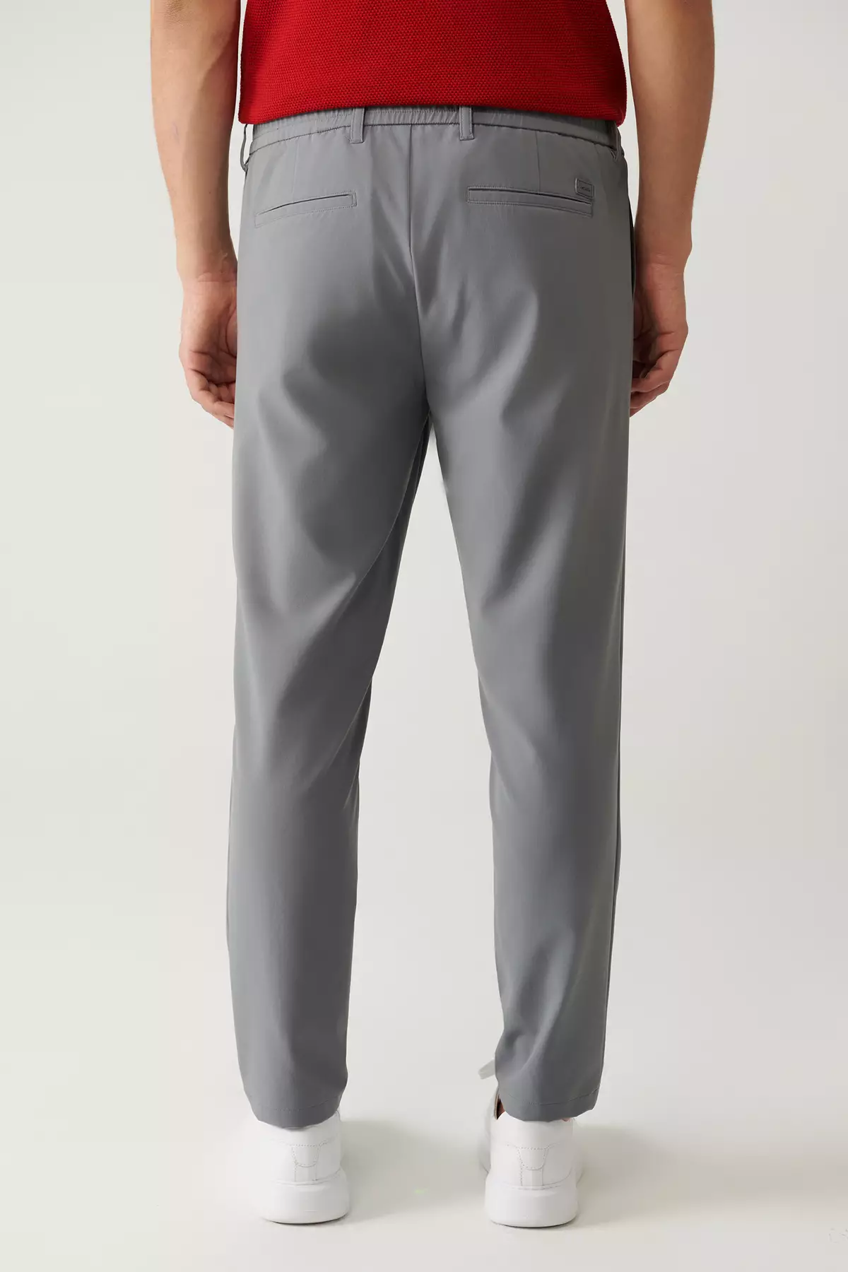 Men'S Gray Elastic Waist 360 Degree Flexible Technical Fabric Slim Fit Trousers A41Y3077