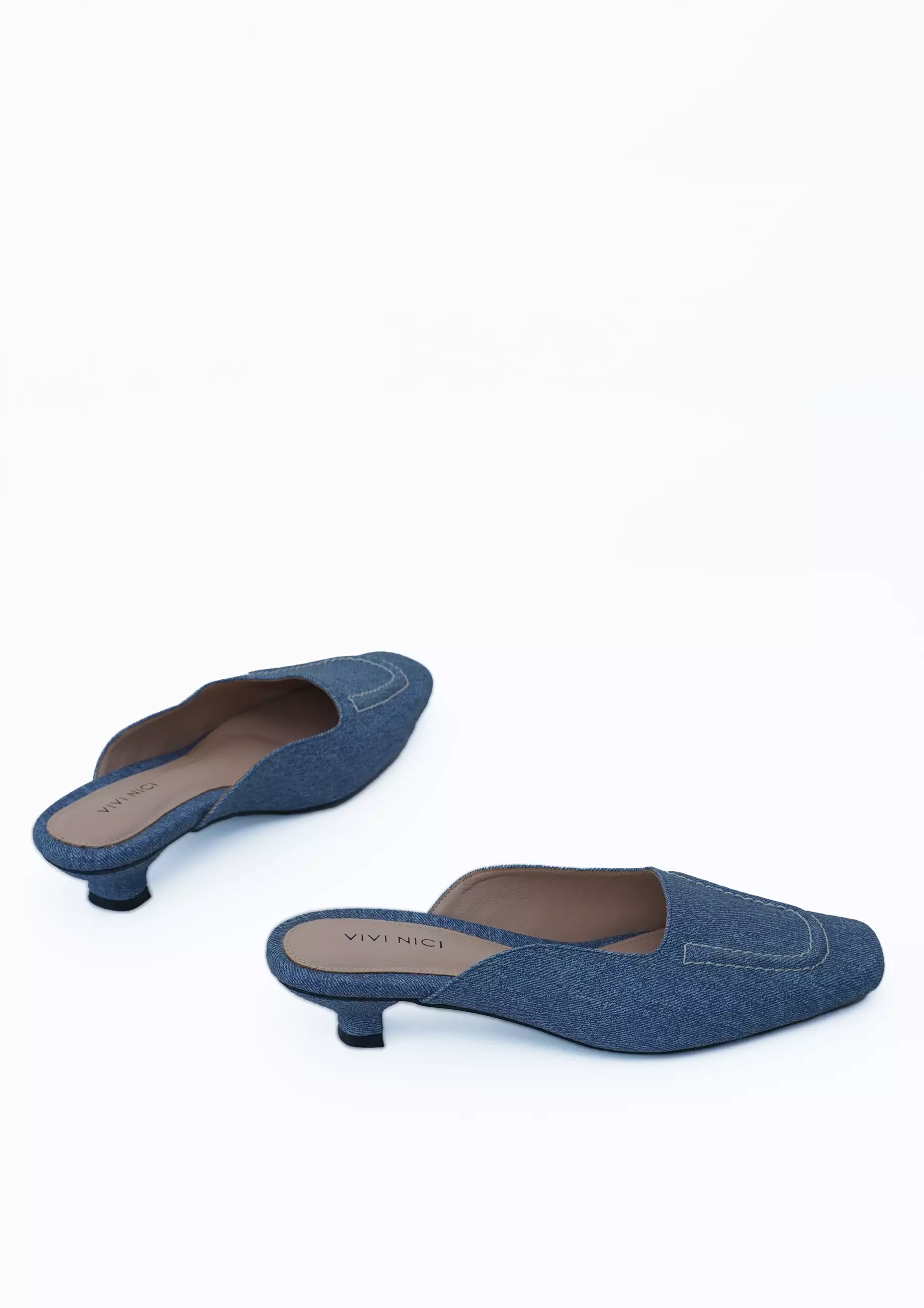 VIVI NICI - Darlene Sepatu Mules Wanita Hak 3 cm Matte Blue