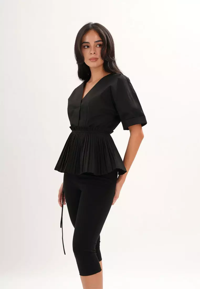 Archetype Refined Crow Short Sleeve Top W/ Pleated Sash