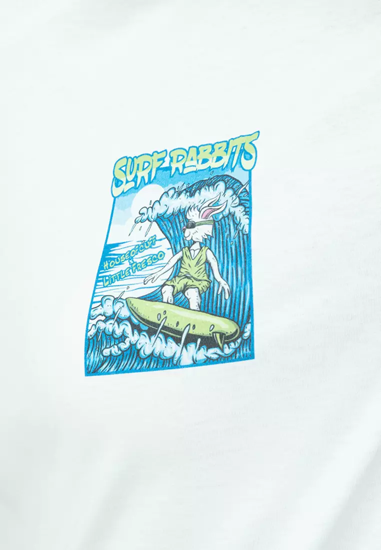 Kaos cotton combed lengan panjang wanita putih houseofcuff surf rabbit