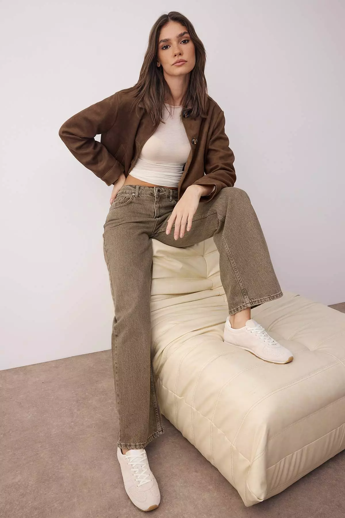 Green High Waist Vintage Wash Wide Leg Jeans Twoaw26Je00126