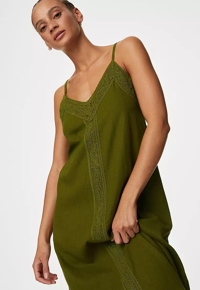Linen Rich V-Neck Strappy Midaxi Slip Dress
