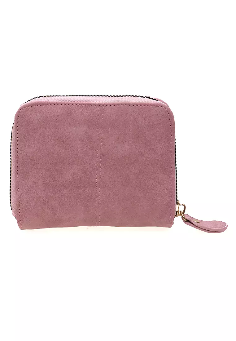 Dompet Lipat Mini Wanita Motif Polos Compartment Cute - Softpink