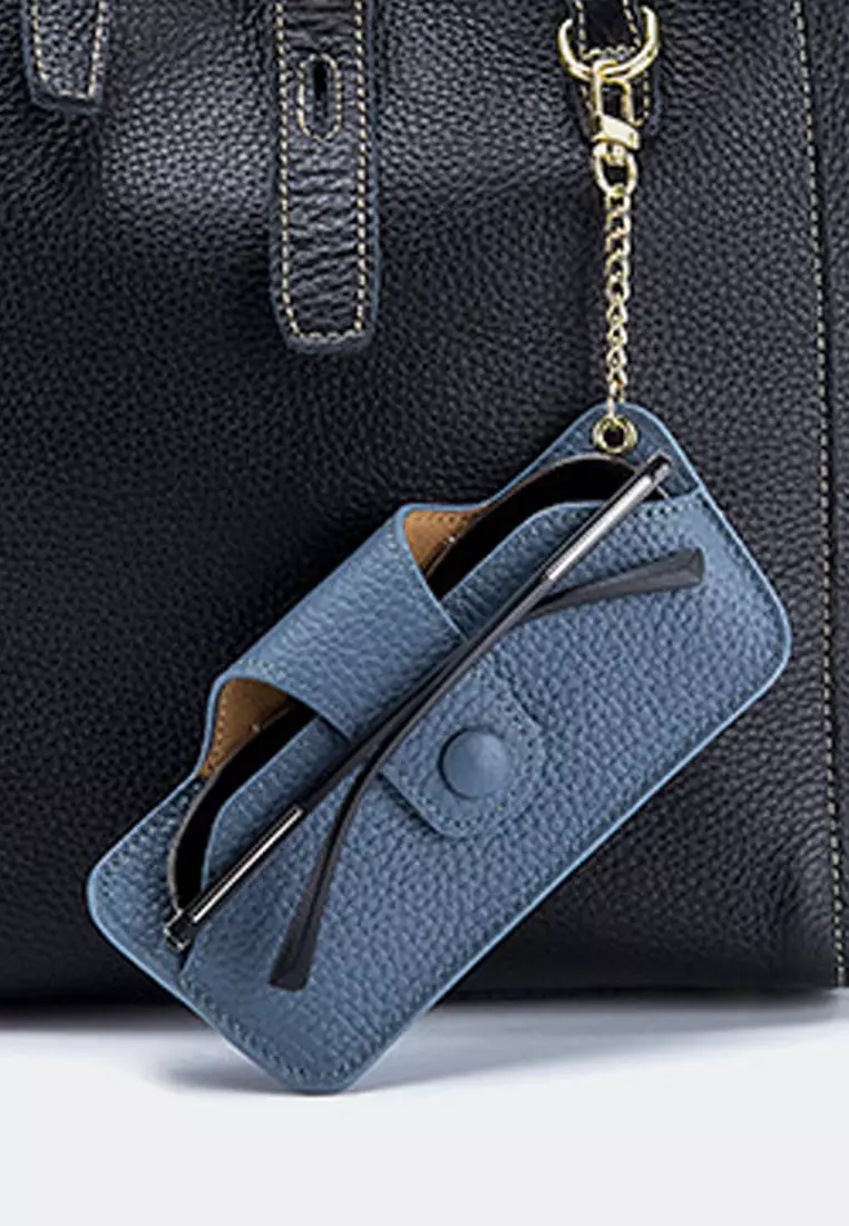 Full Grain Leather Minimalist Snap Button Glasses Case JW AN-9990