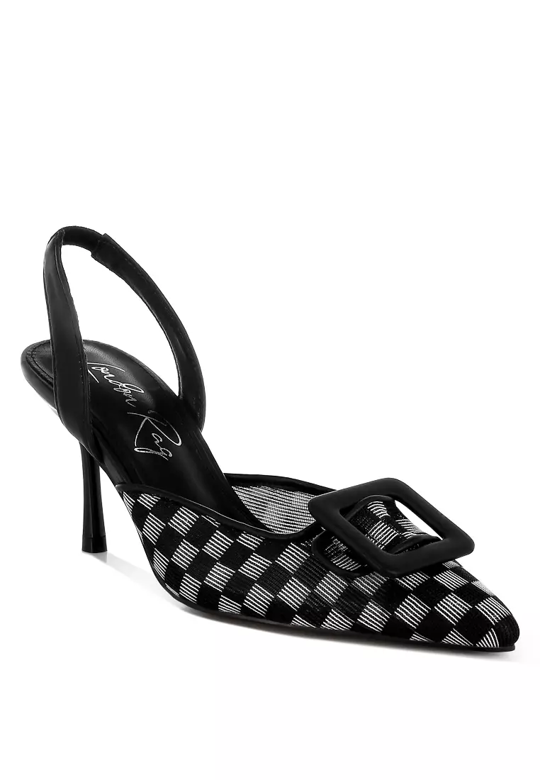 Mesh Checkered Pointy Stiletto Heels in Black