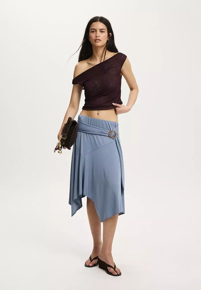 Gathered Mesh Off Shoulder Top