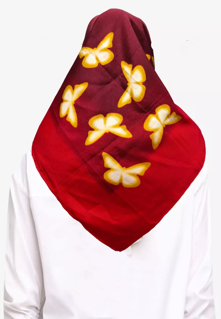 Hijab Segi Empat Wanita Kupu-Kupu Voal Square Scarf Wanita Red