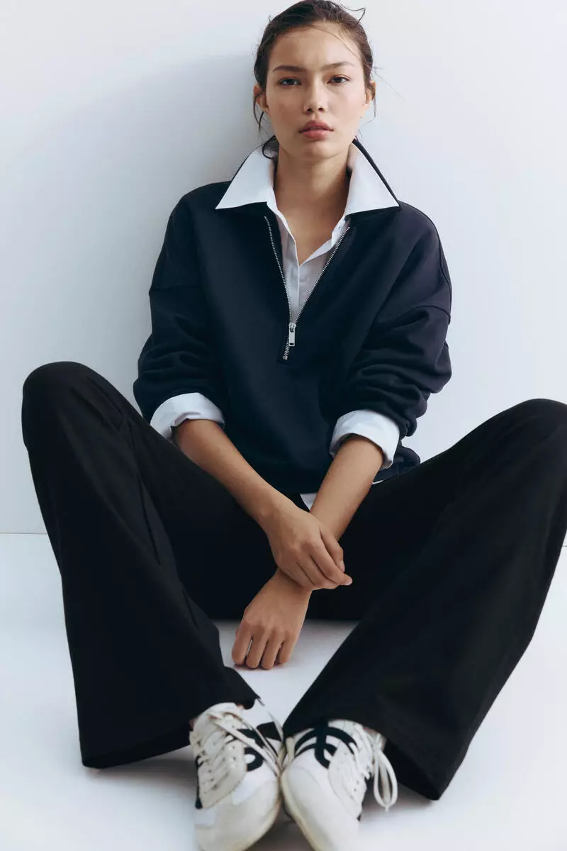 Foldover-waist cotton trousers