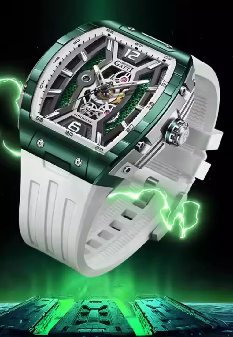 自動中性不鏽鋼手錶，橡膠錶帶